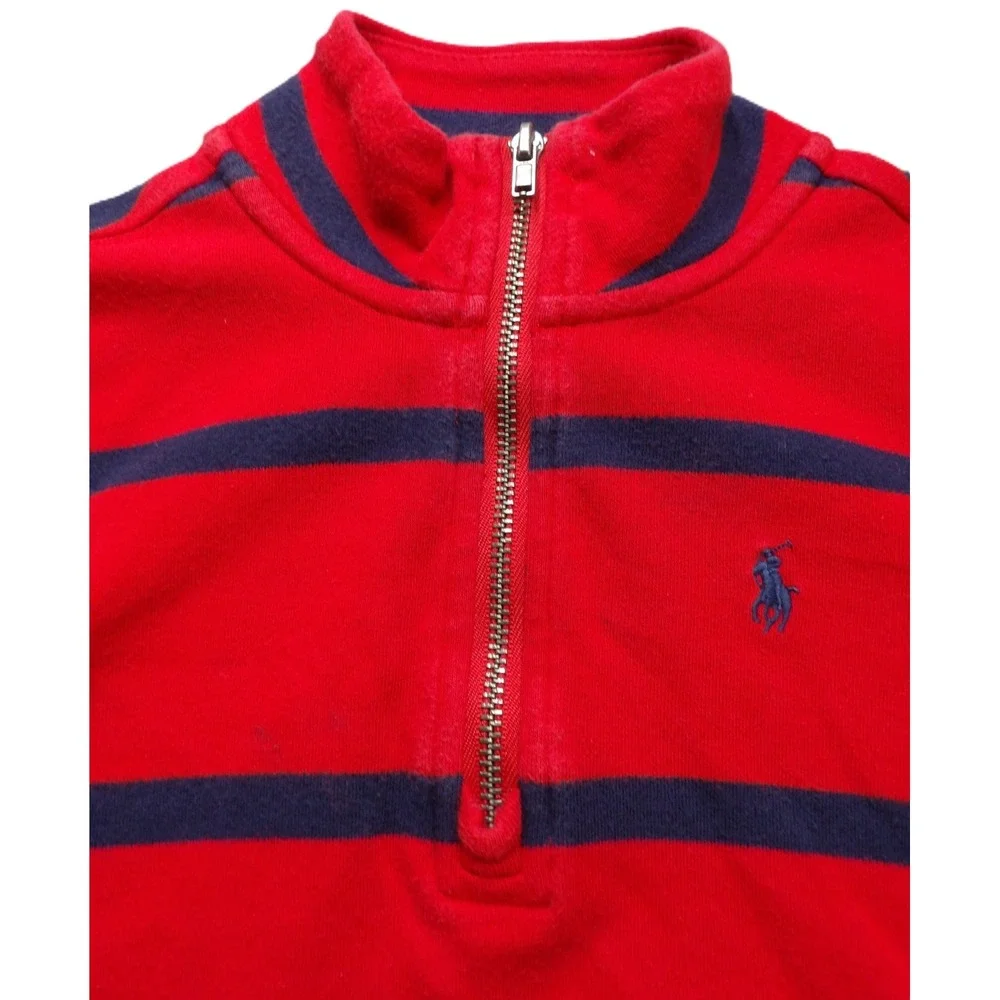 Polo Ralph Lauren Boys 1/4 Zip Pullover Sweatshirt Red Blue Striped 3/3T Toddler